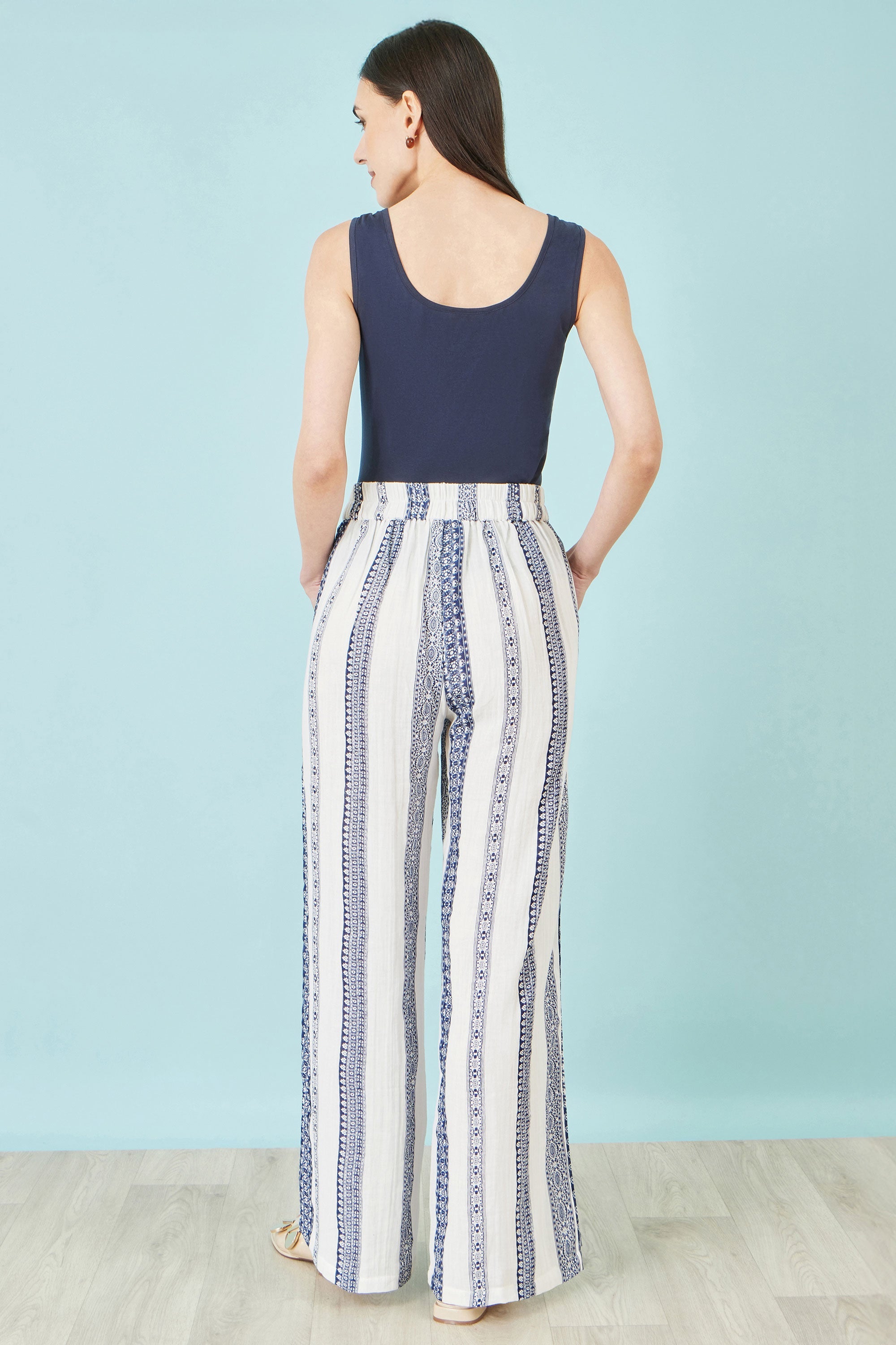 Yumi White Linen Mix Cropped Trousers with Tie Belt