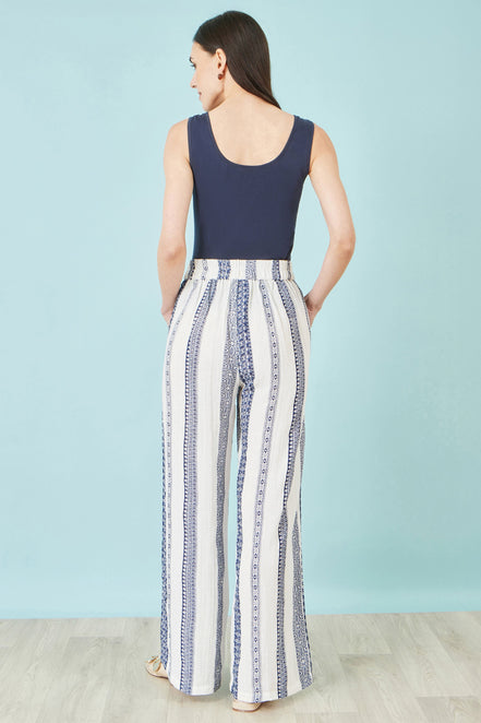 Yumi White Linen Mix Cropped Trousers with Tie Belt