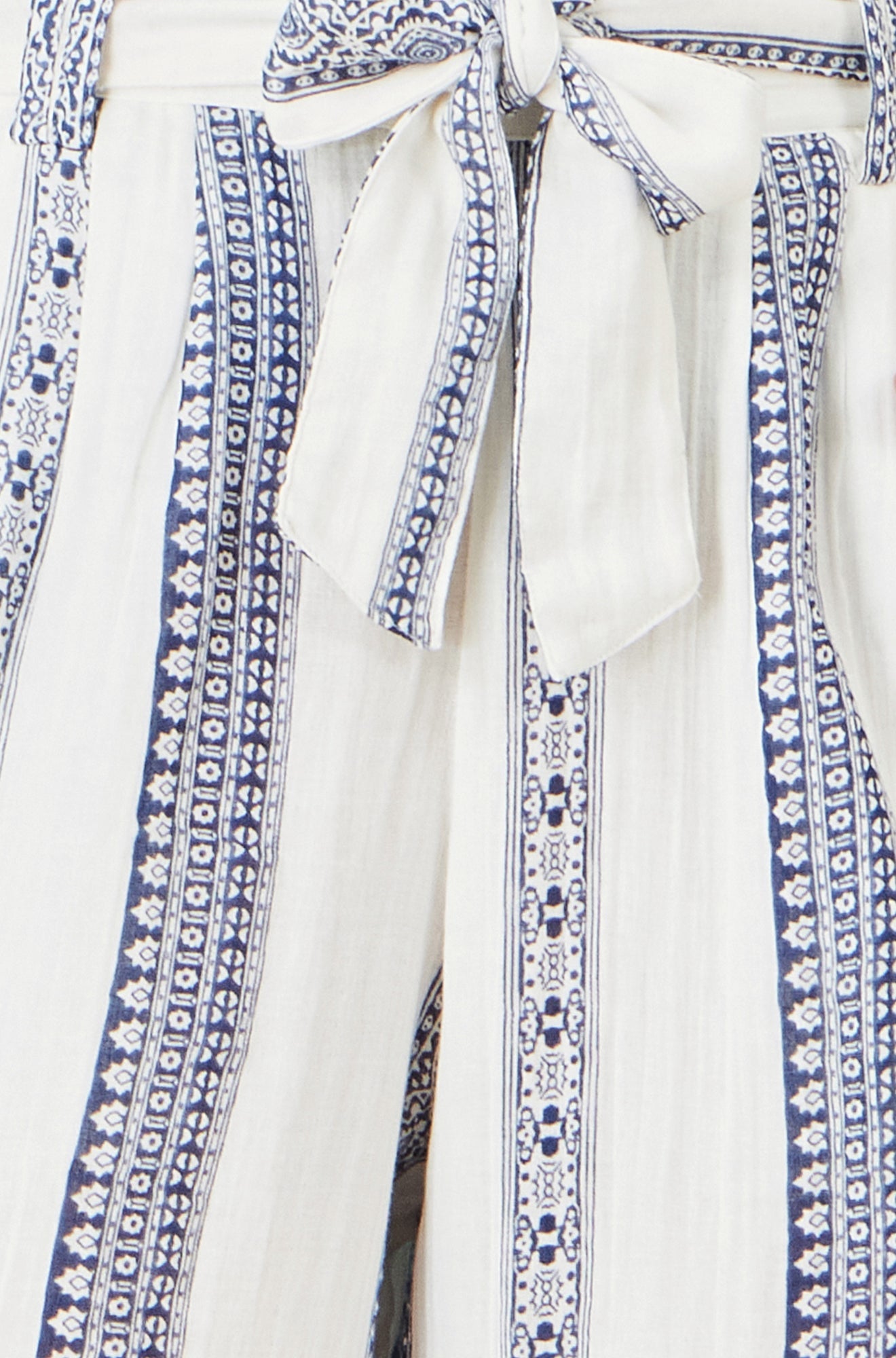 Yumi White Linen Mix Cropped Trousers with Tie Belt