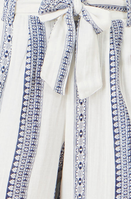 Yumi White Linen Mix Cropped Trousers with Tie Belt