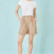 Yumi Brown Pleat Front Shorts