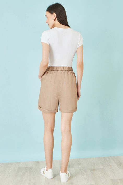 Yumi Brown Pleat Front Shorts