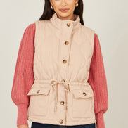 Yumi Beige Quilted Utility Gilet