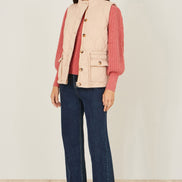 Yumi Beige Quilted Utility Gilet