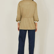 Yumi Green Utility Jacket with Drawstring Waist and Stripe Lining