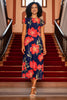 Yumi Navy Poppy Print Midi Mesh Dress