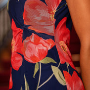 Yumi Navy Poppy Print Midi Mesh Dress