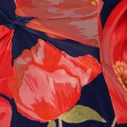 Yumi Navy Poppy Print Midi Mesh Dress
