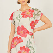Yumi Ivory Poppy Print Midi Mesh Dress