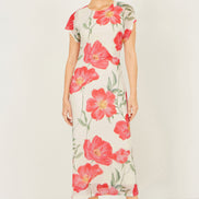 Yumi Ivory Poppy Print Midi Mesh Dress