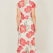 Yumi Ivory Poppy Print Midi Mesh Dress