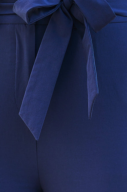 Yumi Navy Stretch Capri Pants with Tie Belt