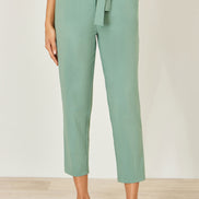 Yumi Green Stretch Capri Pants with Tie Belt