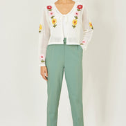 Yumi Green Stretch Capri Pants with Tie Belt