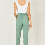 Yumi Green Stretch Capri Pants with Tie Belt
