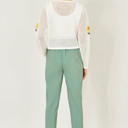 Yumi Green Stretch Capri Pants with Tie Belt