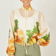 Yumi Beige Printed Lightweight Modal Bomber Jacket
