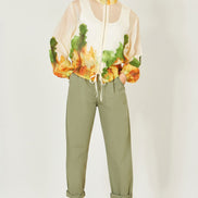 Yumi Beige Printed Lightweight Modal Bomber Jacket