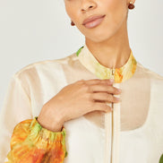 Yumi Beige Printed Lightweight Modal Bomber Jacket
