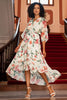 Yumi Ivory Floral Print Wrap Midi Dress With Dipped Hem