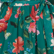 Yumi Green Floral Kimono Wrap Dress with Dip Hem