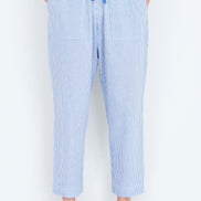Yumi Blue Cotton Stripe Cropped Trousers
