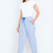 Yumi Blue Cotton Stripe Cropped Trousers