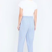 Yumi Blue Cotton Stripe Cropped Trousers