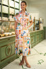 Yumi Ivory Tropical Postcard Print Relaxed Midi Shirt Dress