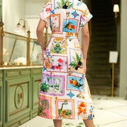 Yumi Ivory Tropical Postcard Print Relaxed Midi Shirt Dress