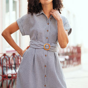 Yumi Black Gingham Relaxed Shirt Dress with Matching Belt