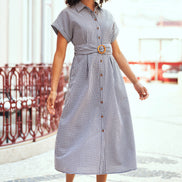 Yumi Black Gingham Relaxed Shirt Dress with Matching Belt