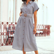 Yumi Black Gingham Relaxed Shirt Dress with Matching Belt