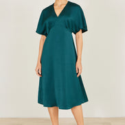 Yumi Green Satin Midi Kimono Dress