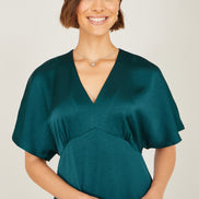 Yumi Green Satin Midi Kimono Dress