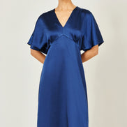 Yumi Navy Satin Midi Kimono Dress