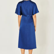 Yumi Navy Satin Midi Kimono Dress