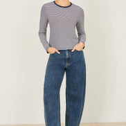 Yumi Navy Striped Jersey Long Sleeve T-Shirt
