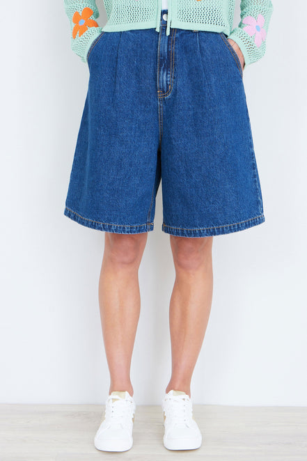Yumi Blue Denim Wide Leg Shorts