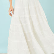 Yumi White Double Cotton Tiered Boho Maxi Skirt