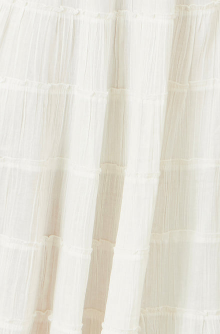 Yumi White Double Cotton Tiered Boho Maxi Skirt