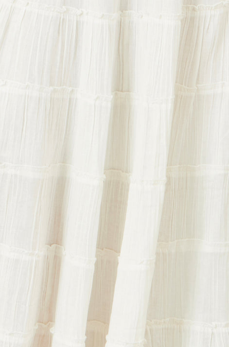 Yumi White Double Cotton Tiered Boho Maxi Skirt