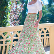 Yumi White Boho Print Cotton Floral Maxi Skirt