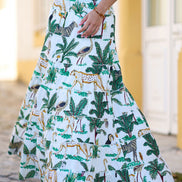 Yumi White Animal Print Cotton Tiered Maxi Skirt