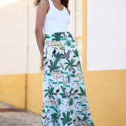 Yumi White Animal Print Cotton Tiered Maxi Skirt