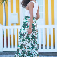 Yumi White Animal Print Cotton Tiered Maxi Skirt