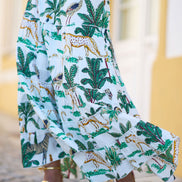 Yumi White Animal Print Cotton Tiered Maxi Skirt