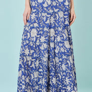 Yumi Blue Floral Cotton Tiered Maxi Skirt