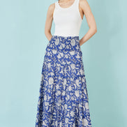 Yumi Blue Floral Cotton Tiered Maxi Skirt