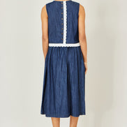Yumi Blue Cotton Chambray Top with Lace Trims